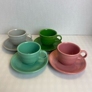 Set of 4 Retired Fiesta Cup and Saucer sets. Rose, Pearl gray, Seamist, Shamrock